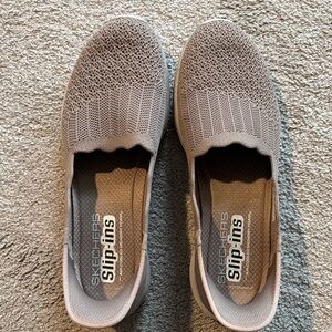 Skechers Taupe Knit Slip-Ons